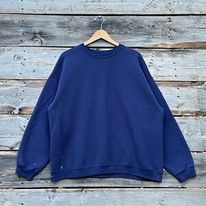 Hanes Vintage Cotton Poly 50/50 Blend Navy Crewneck Size XL